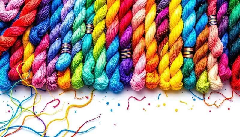 Una variedad de hilos de bordar de algodón trenzado en diferentes colores.
