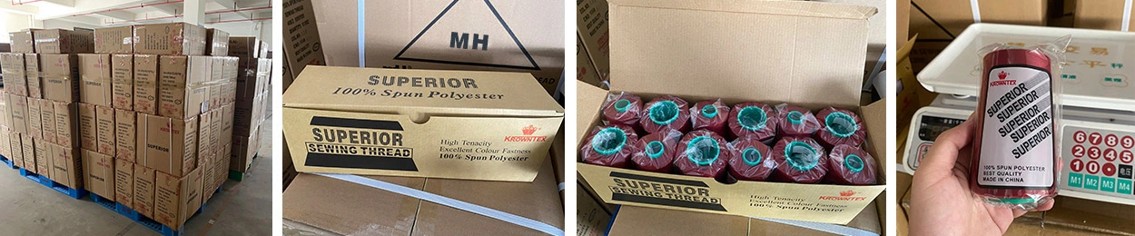 MH and KROWNTEX spun polyester sewing thread packing ready for shipment to Iran